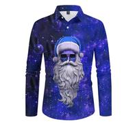 Generisch Chemise de Noël pour homme Rever à manches longues avec motif amusant de Père Noël Ugly Christmas Sweater Respirant Doux Pull de Noël Vêtements festifs, O bleu., L