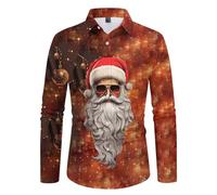 Generisch Chemise de Noël pour homme Rever à manches longues avec motif amusant de Père Noël Ugly Christmas Sweater Respirant Doux Pull de Noël Vêtements festifs, O Orange, L
