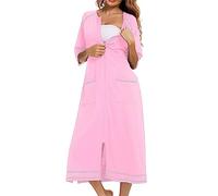 Generisch Chemise de nuit à manches longues pour femme - Rayures unies - Pyjama décontracté - Moelleux - Haut léger - Oversize - Léger - Pour la maison - Élégant - Confortable, rouge, L