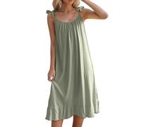 Generisch Chemise de nuit à volants pour femme - Spaghetti ample - Imprimé floral mignon - Couleur unie - Confortable à porter à la maison, vert, L