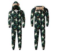 Generisch Chemise de nuit de Noël tendance pour papa - Pyjama familial avec grand imprimé cerf - Combinaison à manches longues - Grenouillère douce - Design festif, Vert armée., XL