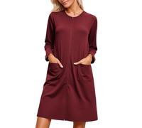 Generisch Chemise de nuit douce à manches longues comme vêtement de salon élégant avec un design fluide pour un confort tout au long de l'année à la maison, Bordeaux, XL