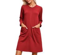 Generisch Chemise de nuit douce à manches longues comme vêtement de salon élégant pour la détente, un sommeil confortable grâce à sa coupe fluide, rouge, XXL