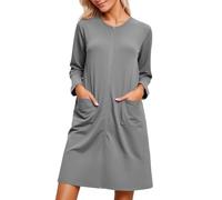 Generisch Chemise de nuit douce à manches longues comme vêtement de salon élégant pour la détente, un sommeil confortable grâce à sa coupe fluide, gris, XXL