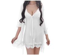 Generisch Chemise de nuit en dentelle exquise en soie pour femme comme lingerie séduisante sans armatures, Blanc., L