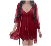 Generisch Chemise de nuit en dentelle exquise en soie pour femme comme lingerie séduisante sans armatures, Bordeaux, S