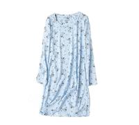 Generisch Chemise de nuit en flanelle pour femme - En coton - Manches longues - Imprimé décontracté - Robe de nuit à bretelles, bleu ciel, S
