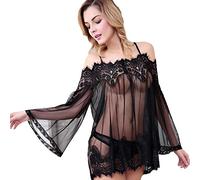 Generisch Chemise de nuit exquise en dentelle pour femme avec string intégré pour une élégance séduisante et un confort féminin la nuit, Noir , XXL