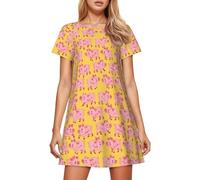 Generisch Chemise de nuit imprimée en tissu doux comme robe confortable à manches longues pour la détente à la maison, Rose, XL