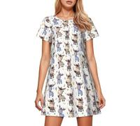 Generisch Chemise de nuit pour femme avec motif âne - Robe de nuit à manches courtes en forme de A - T-shirt d'été léger avec imprimé animal amusant, Style_v01 Blanc, M