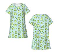 Generisch Chemise de nuit pour femme en tissu doux avec manches longues imprimé décoratif comme robe d'intérieur confortable pour un sommeil réparateur, Vert clair., XXL