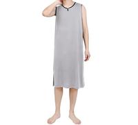 Generisch Chemise de nuit sans manches pour homme - Manches courtes - Longue chemise de nuit classique - Pyjama d'été - Manches courtes - Coupe ample - Combinaison une pièce avec poches, R gris clair