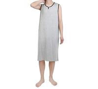 Generisch Chemise de nuit sans manches pour homme - Manches courtes - Longue chemise de nuit classique - Pyjama d'été - Manches courtes - Coupe ample - Combinaison une pièce avec poches, R blanc., XXL