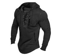 Generisch Chemise de pirate à capuche pour homme - Couleur unie - Chemise à lacets Viking - Vintage - T-shirt à manches longues - Sweatshirt médiéval - Avec capuche - Chemise à manches longues