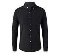 Generisch Chemise de travail stretch pour homme - Chemise d'affaires avec col Kent - Chemise de loisirs surdimensionnée - Couleur unie - Respirante et confortable - Pour homme, Noir , 5XL