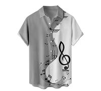Generisch Chemise décontractée pour homme avec motif patchwork imprimé musical, haut à manches courtes tendance avec col rabattu classique, gris, XL