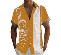 Generisch Chemise demi-ton pour homme avec imprimé notes de musique sur division noire et blanche - Chemise de loisirs à manches courtes avec design graphique musical - Chemise de déclaration pour les