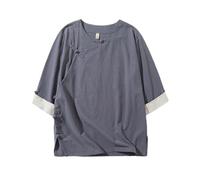 Generisch Chemise d'été à manches courtes avec boutons grenouille chinoise uniques, design décontracté confortable pour la vie quotidienne, gris, 4XL
