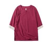 Generisch Chemise d'été à manches courtes avec boutons grenouille chinoise uniques, design décontracté confortable pour la vie quotidienne, Bordeaux, XL