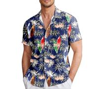 Generisch Chemise d'été décontractée à manches courtes avec motif floral tropical pour une atmosphère de villégiature détendue par temps chaud, Marine, M