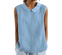 Generisch Chemise d'été sans manches avec col tendance pour un look décontracté au quotidien comme débardeur, bleu clair, XXL