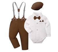 Generisch Chemise élégante à manches longues pour garçon avec bretelles - Bonnet amovible comme tenue de séance photo élégante pour le premier anniversaire, marron, 12-18 mois