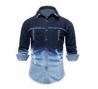 Generisch Chemise en jean à manches longues pour homme avec dégradé de couleur - Chemise en denim décontractée de style ombré avec look usé - Chemise moderne pour un style individuel, Style_q01 Bleu