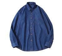 Generisch Chemise en jean surdimensionnée pour homme - Chemise de travail - Couleur unie - Chemise de loisirs - Chemise d'affaires - Chemise à manches longues - Y2K Streetwear - Cowboy Button Down