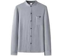 Generisch Chemise en lin à col montant à manches longues décontractée business élégante sous-vêtements thermiques confortables tissu doux automne hiver, gris, XL