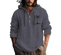 Generisch Chemise en lin pour homme avec capuche et impression 3D de noix de coco - Crème, gris foncé, 3XL