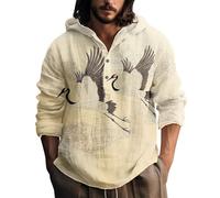 Generisch Chemise en lin pour homme - Coton et lin - Sweat à capuche léger - Haut à capuche - Boutonnière - Chemise fine - Chemise d'été confortable - Pour les loisirs et le sport, h, M