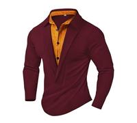 Generisch Chemise en tricot à manches longues pour homme - Finition élégante - Bicolore - Sans capuche - Pull d'hiver avec col - Vintage - T-shirt à manches longues - Polo - Coupe droite - Chemise