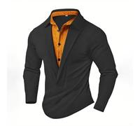 Generisch Chemise en tricot à manches longues pour homme - Finition élégante - Bicolore - Sans capuche - Pull d'hiver avec col - Vintage - T-shirt à manches longues - Polo - Coupe droite - Chemise