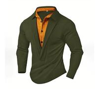 Generisch Chemise en tricot à manches longues pour homme - Finition élégante - Bicolore - Sans capuche - Pull d'hiver avec col - Vintage - T-shirt à manches longues - Polo - Coupe droite - Chemise