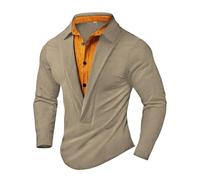 Generisch Chemise en tricot à manches longues pour homme - Finition élégante - Bicolore - Sans capuche - Pull d'hiver avec col - Vintage - T-shirt à manches longues - Polo - Coupe droite - Chemise