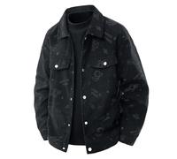 Generisch Chemise en velours côtelé pour homme avec imprimé spatial - Veste mi-saison décontractée avec motif astronaute - Veste chemise streetwear pour un look ludique, Style_z01 Noir, 3XL