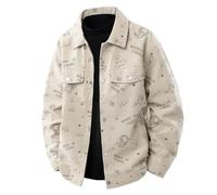 Generisch Chemise en velours côtelé pour homme avec imprimé spatial - Veste mi-saison décontractée avec motif astronaute - Veste chemise streetwear pour un look ludique, Style_z03 Kaki, L