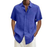 Generisch Chemise hawaïenne 2025 pour homme - Couleur unie - Manches courtes - Double poche - Col rabattu - Boutonnière - Chemise claire, bleu, 3XL