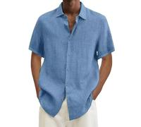 Generisch Chemise hawaïenne 2025 pour homme - Couleur unie - Manches courtes - Double poche - Col rabattu - Boutonnière - Chemise claire, bleu clair, 3XL