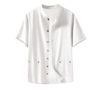 Generisch Chemise hawaïenne à manches courtes pour homme, légère, respirante, boutonnière, couleur unie, coupe décontractée, col montant, infroissable, facile d'entretien, sans repassage, chemise
