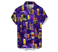 Generisch Chemise hawaïenne pour homme - Chemise d'été - Chemise de fête - Chemise de vacances - Chemise de plage - Manches longues - Infroissable, lilas, L