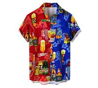 Generisch Chemise hawaïenne pour homme - Chemise d'été - Chemise de fête - Chemise de vacances - Chemise de plage - Manches longues - Infroissable, bleu, L