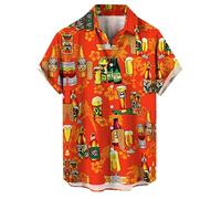 Generisch Chemise hawaïenne pour homme - Chemise d'été - Chemise de fête - Chemise de vacances - Chemise de plage - Manches longues - Infroissable, Orange, L
