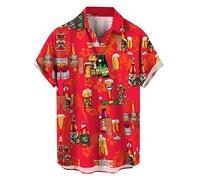 Generisch Chemise hawaïenne pour homme - Chemise d'été - Chemise de fête - Chemise de vacances - Chemise de plage - Manches longues - Infroissable, rouge, L