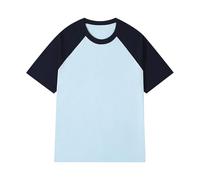 Generisch Chemise Homme Patchwork Col Rond T-shirt Contraste de Couleur Rétro Épaule Lourde T-shirt Couleur Pure Lâche Manches Courtes, bleu, 5XL