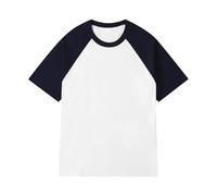 Generisch Chemise Homme Patchwork Col Rond T-shirt Contraste de Couleur Rétro Épaule Lourde T-shirt Couleur Pure Lâche Manches Courtes, Marine, 5XL