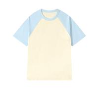 Generisch Chemise Homme Patchwork Col Rond T-shirt Contraste de Couleur Rétro Épaule Lourde T-shirt Couleur Pure Lâche Manches Courtes, bleu ciel, 5XL