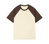 Generisch Chemise Homme Patchwork Col Rond T-shirt Contraste de Couleur Rétro Épaule Lourde T-shirt Couleur Pure Lâche Manches Courtes, marron, 5XL