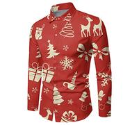 Generisch Chemise Homme Polyester Homme - Hiver Noël Manches Longues Imprimé Festif Drôle Chemises avec Atmosphère Spéciale Batik Chemise Homme, rouge, 3XL