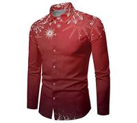 Generisch Chemise Homme Polyester Homme - Hiver Noël Manches Longues Imprimé Festif Drôle Chemises avec Atmosphère Spéciale Batik Chemise Homme, Bordeaux, S